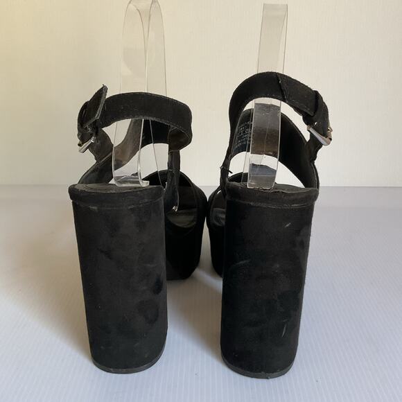 Platform Block Heel Sandals Black Suede  EU 37 US 6 Y2K Heel Party Shoe - Picture 5 of 10